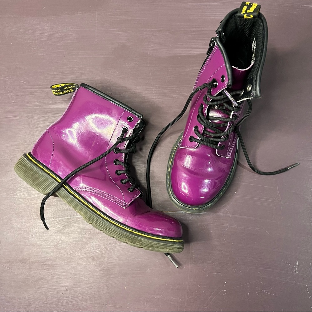 Dr. Martens 1460 Delaney Purple Boots Patent Leather Lace Up Side Zip - Picture 2 of 9